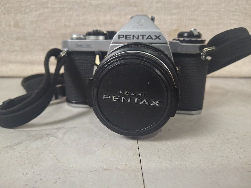 Asahi Pentax ME SLR Silver Film Camera 50mm 1:1.7 Prime Lens, Strap & Cap
